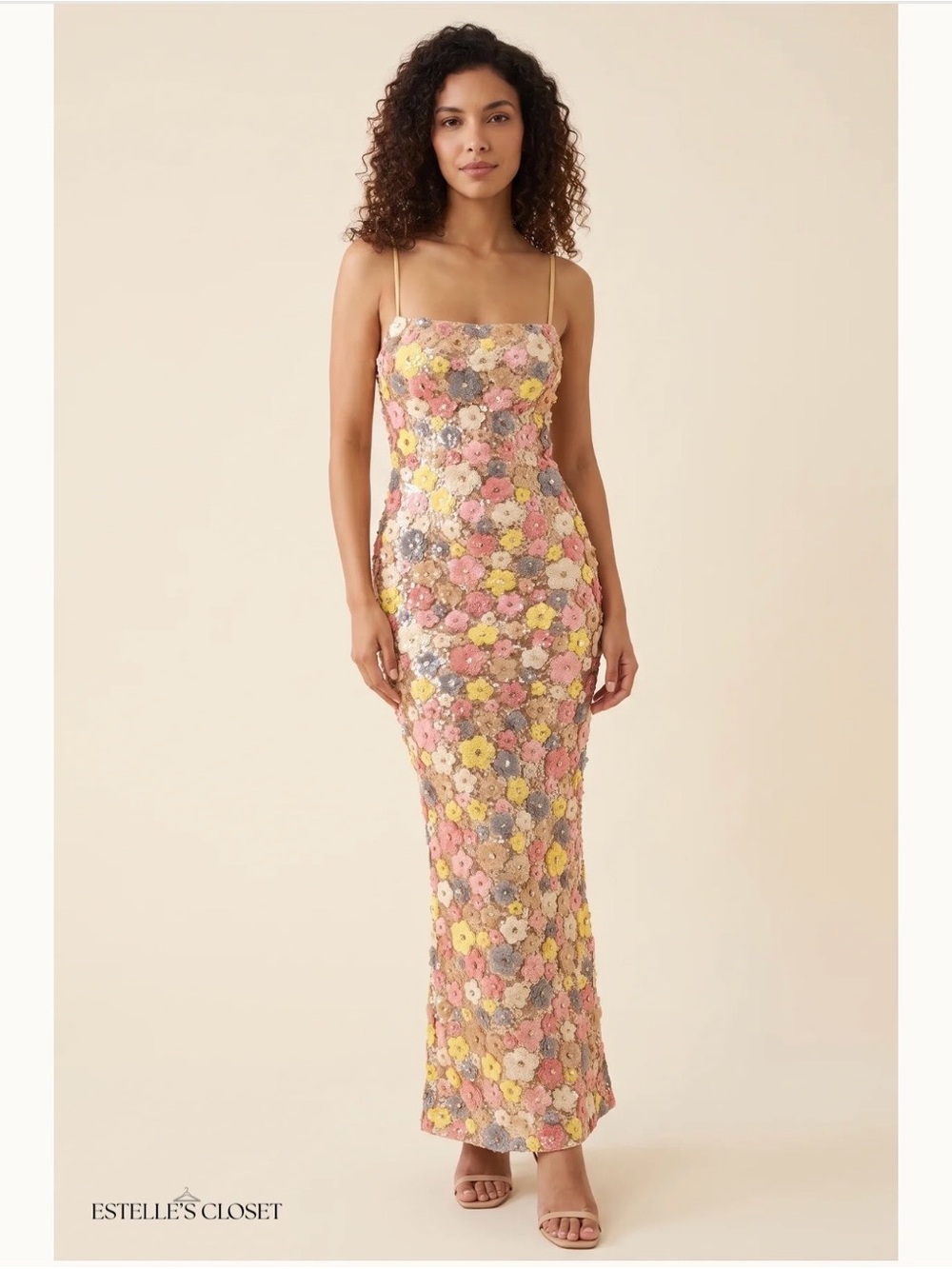 Estella's Closet Pastel Multi Floral Sequin Maxi Dress